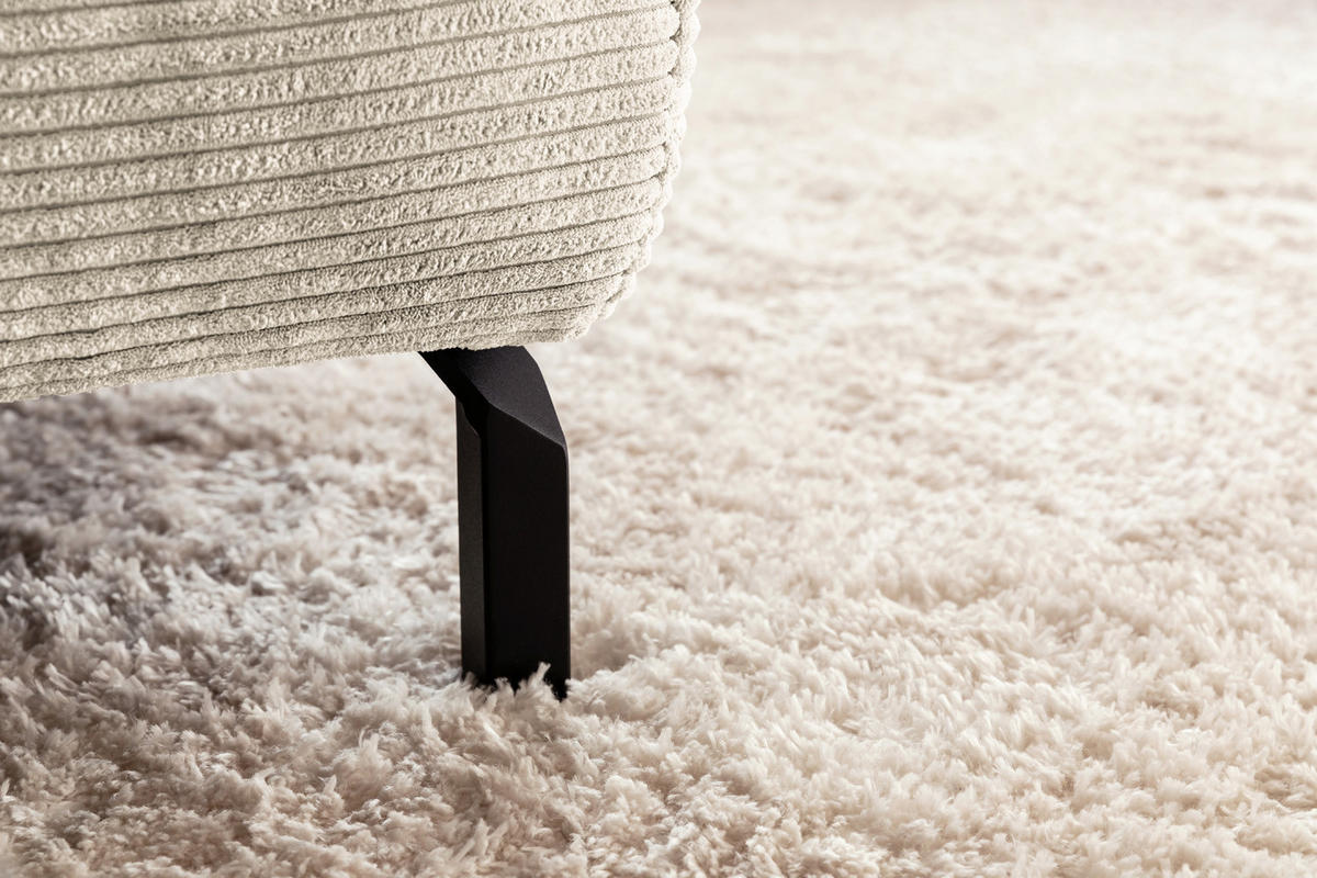 ECKSOFA DELIA Cremeweiß Cord - Creme/Schwarz, Textil/Metall (312/219cm) - KAWOLA