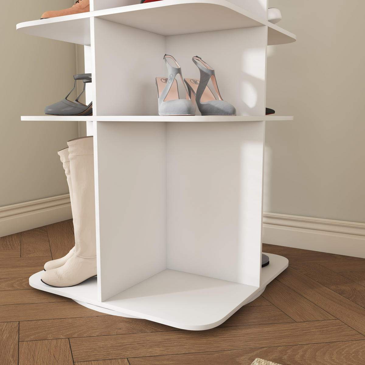 SCHUHABLAGE Rotierender Schuhturm Lazy Susan Schuhschrank 7-stöckig PVC 60/60/184 cm drehbar - Weiß, Holzwerkstoff/Kunststoff (184/60/60cm) - EVRYAE