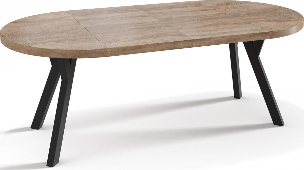 ESSTISCH Twixy runder ausziehbarer, Sonoma Eiche 100-200/100/76 cm - Schwarz/Sonoma Eiche, Holz/Holzwerkstoff (100/100/76cm) - WFL GROUP