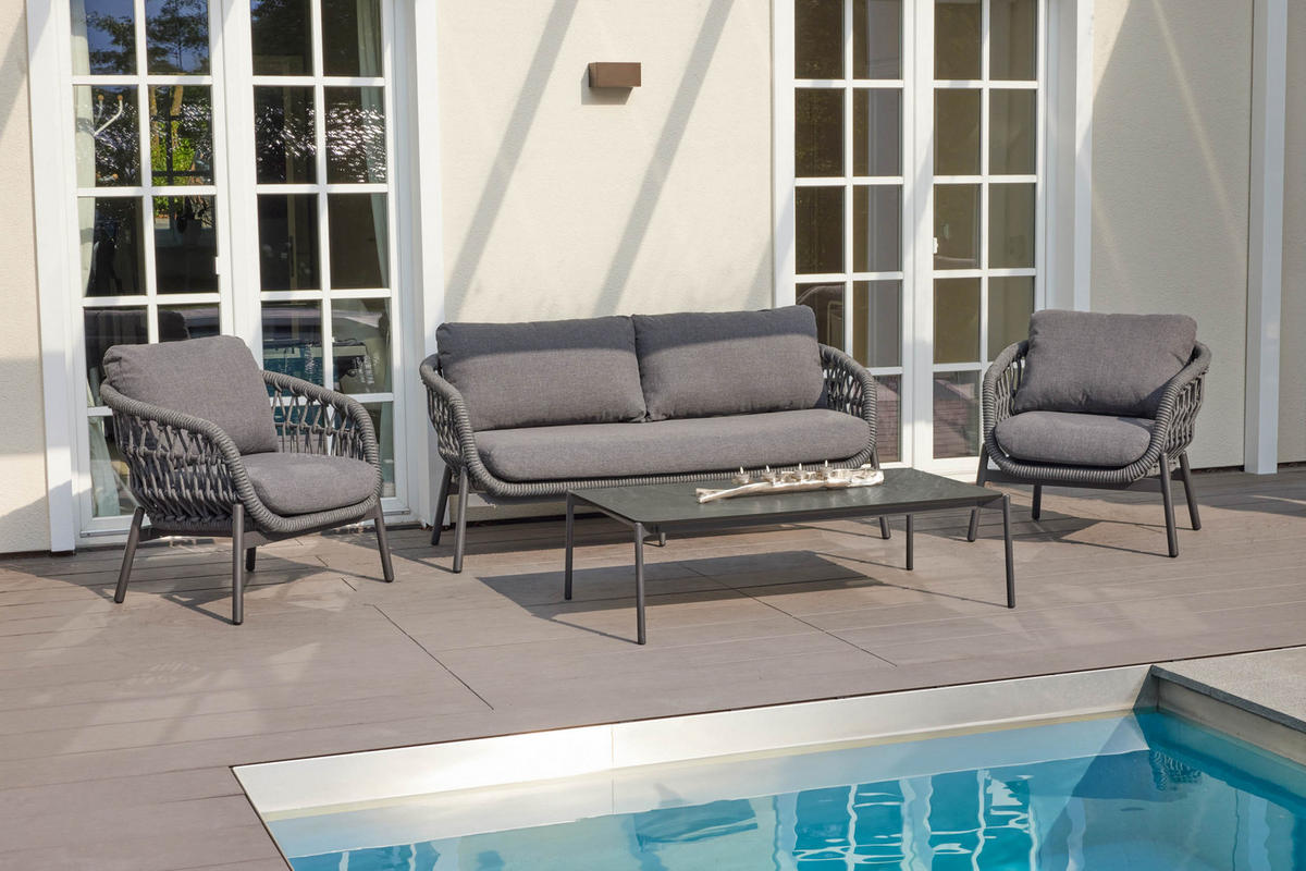 LOUNGESET 3tlg. Balu, Aluminium, Anthrazit - Anthrazit, Metall - dasmöbelwerk