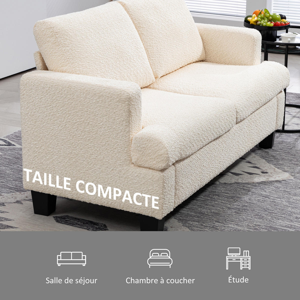 SOFA, 2-Sitzer, 120cm, Chenille-Bezug, abnehmbare Rückenkissen, beige - Multicolor, Holzwerkstoff (140/85/70cm) - FORIOUS