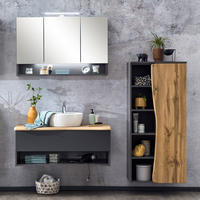BADMÖBEL-SET 3-TLG. Kahla-03 - Anthrazit/Braun, Holzwerkstoff (181/200/52cm) - Lomado