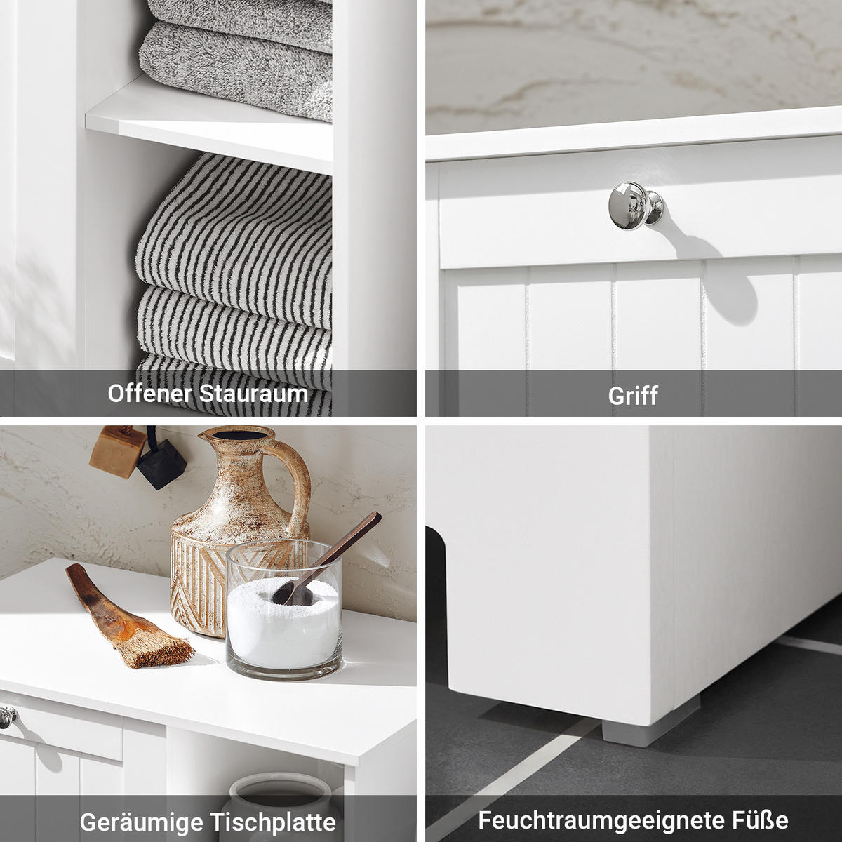 BADSCHRANK mit Wäschekorb, 60x86x37 cm, weiß, herausnehmbarer Korb, 3 offene Fächer, Bad & Waschküche - Weiß, Holzwerkstoff (60/86/37cm) - SoBuy