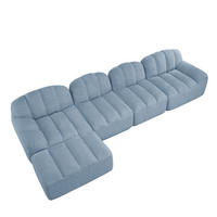 ECKSOFA DE-34312 4-Sitzer mit Ottoman Blau - Blau, Textil (165/366cm) - ComfortXL