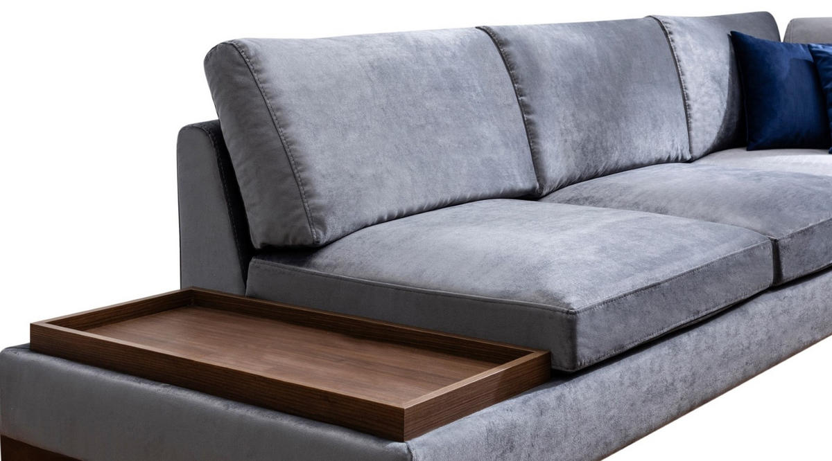 ECKSOFA mit Hocker und Lounge-Design - Dunkelgrau/Anthrazit, Holz/Textil (193/313cm) - myHomelando