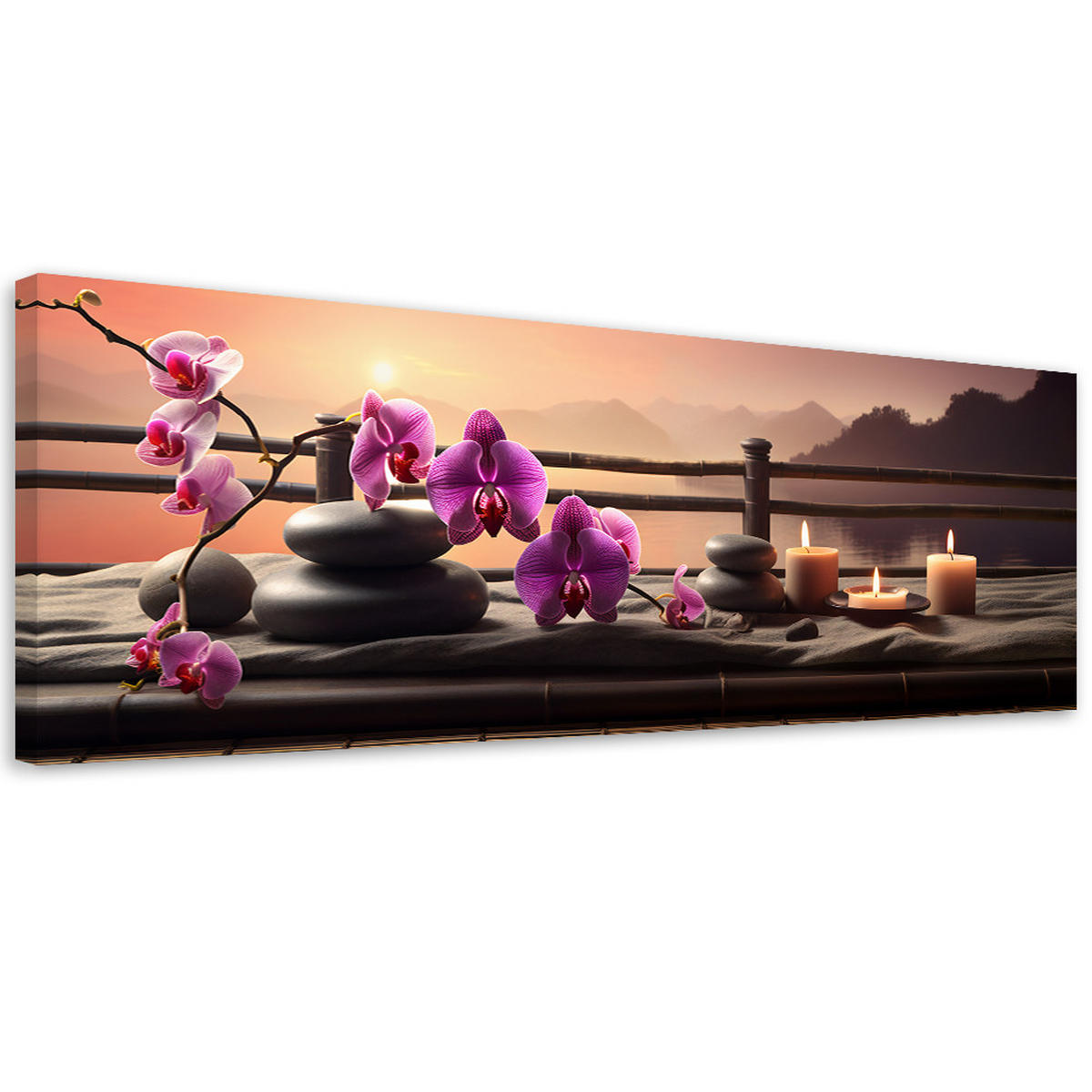 WANDBILD orientalische orchideensteine - Pink, Textil (90/30cm) - Feeby