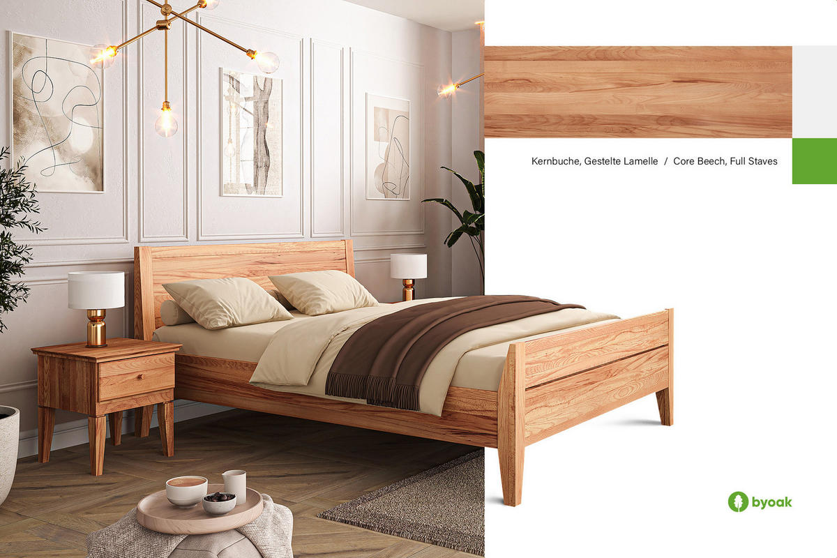 MASSIVHOLZBETT ELIAS 8 80x220 Kernbuche - Kernbuche, Holz (80/220cm) - byoak