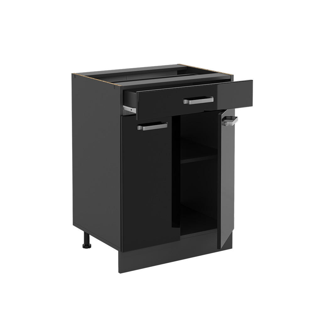KÜCHENUNTERSCHRANK R-Line Schwarz Hochglanz 60 cm mit Schublade, ohne Arbeitsplatte - Schwarz Hochglanz/Anthrazit, Holzwerkstoff (60/81.6/46cm) - Vicco