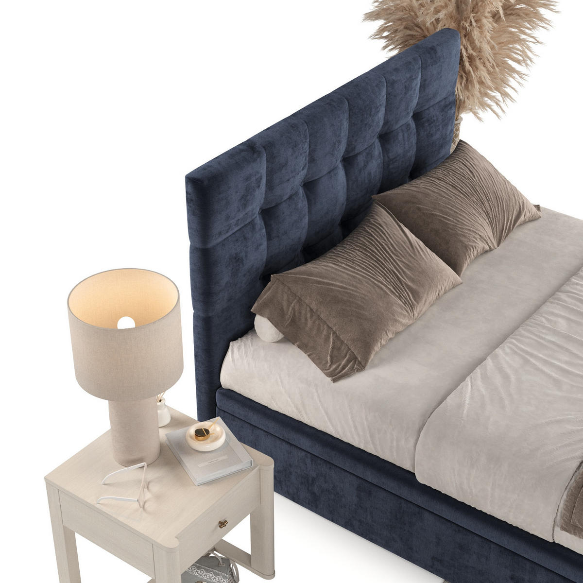 POLSTERBETT Guam mit Stauraum 160/200 cm Marineblau im Lotta Stoff - Schwarz/Dunkelblau, Holz/Holzwerkstoff (160/200cm) - AltaBeds