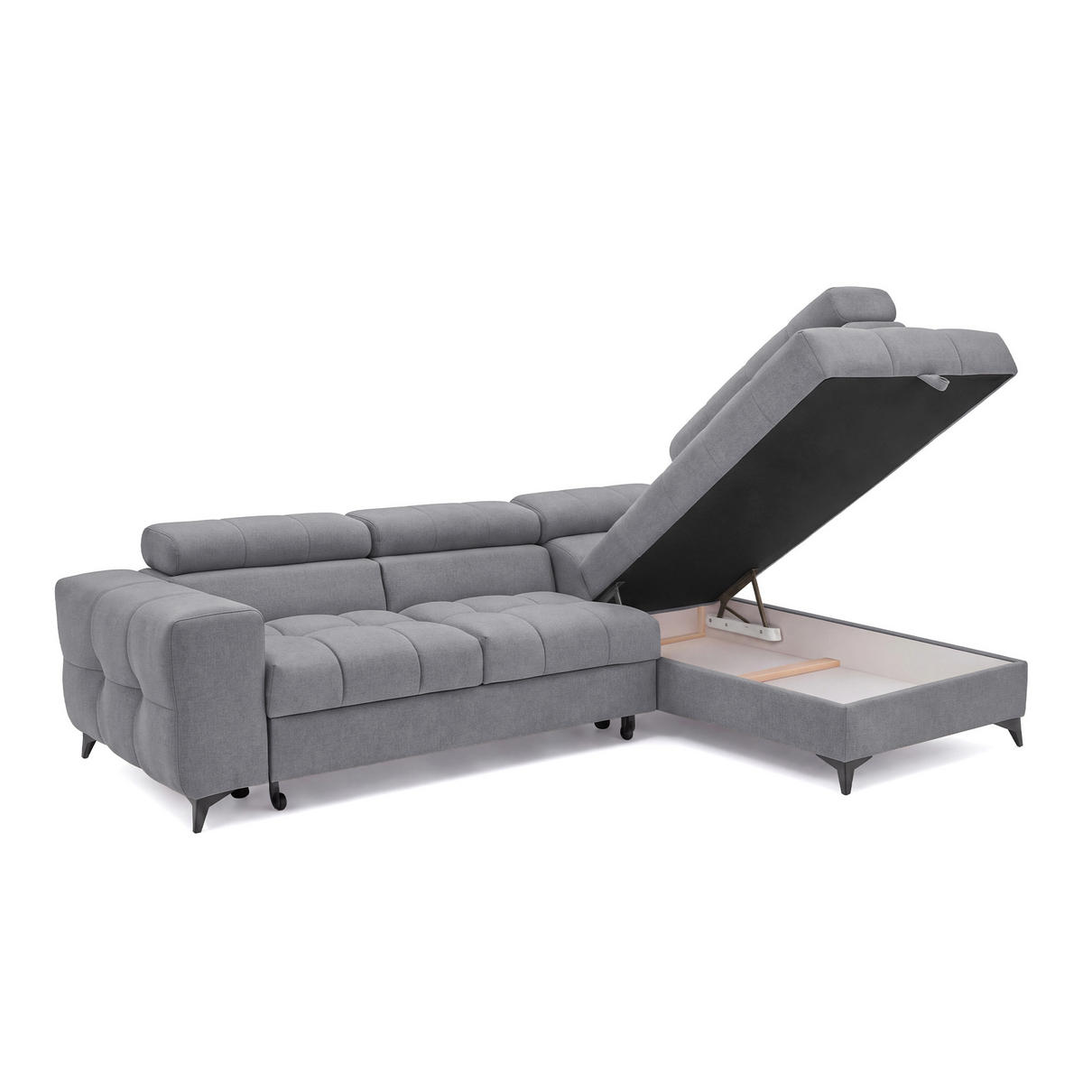 ECKSOFA PUDDING S Rechts mit Schlaffunktion 125x195 Velours Dunkelgrau - Dunkelgrau/Schwarz, Holz/Textil (275/177cm) - Muffo