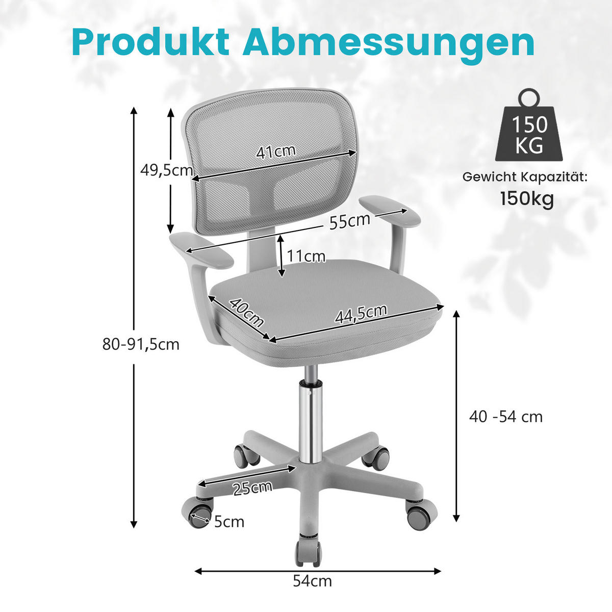 KINDER‑BÜROSTUHL 360°drehbar grau - Grau, Kunststoff (54/80/54cm) - COSTWAY