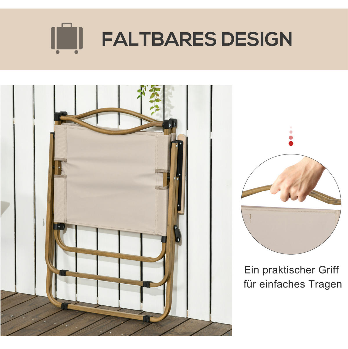 CAMPINGSTUHL 54/59/78 cm klappbar und tragbar im 2er-Set mit Stahlrahmen, Khaki - Beige, Metall (59/78/54cm) - Redom