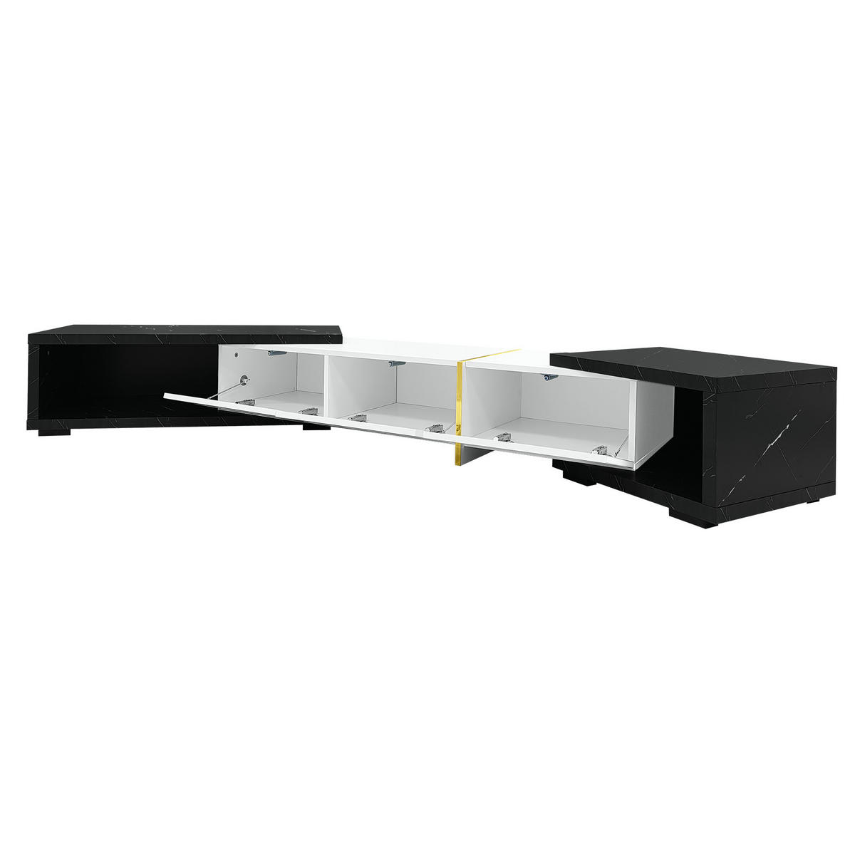 TV ormarić 140-260/40/30 cm bijeli i crni mramorni od MDF-a i iverice s rotacijom - bijela, drvni materijal (260/30/40cm) - OKWISH