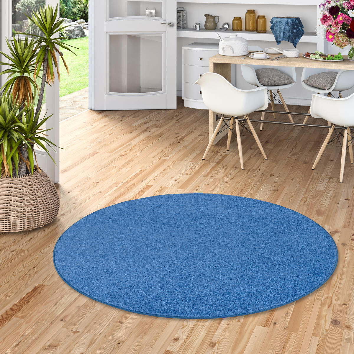 TREND VELOURS TEPPICH JOY RUND - Blau, Textil (100/100cm) - Snapstyle