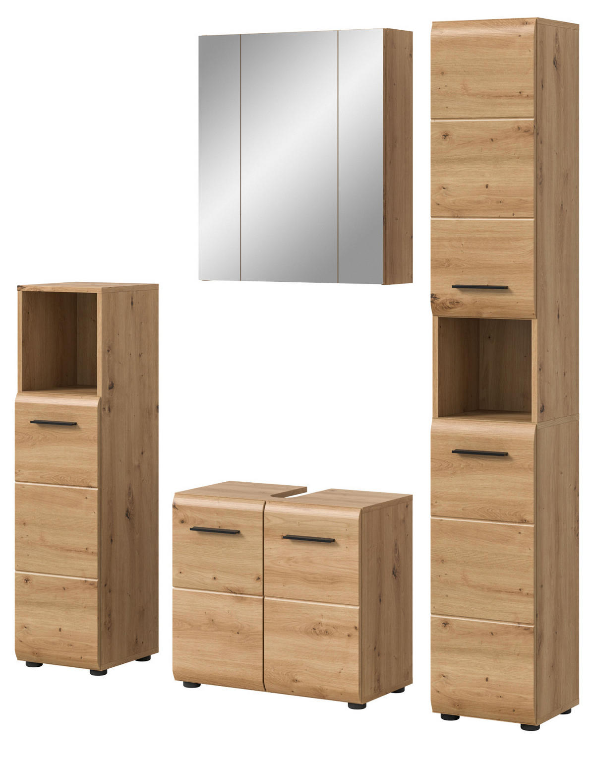 BADMÖBEL-SET 4-teilig in Artisan Eiche, Badkombination 150 x 185 cm, Cover - Schwarz/Eiche Artisan, Glas/Holzwerkstoff (150/185/30cm) - Inn.Furn