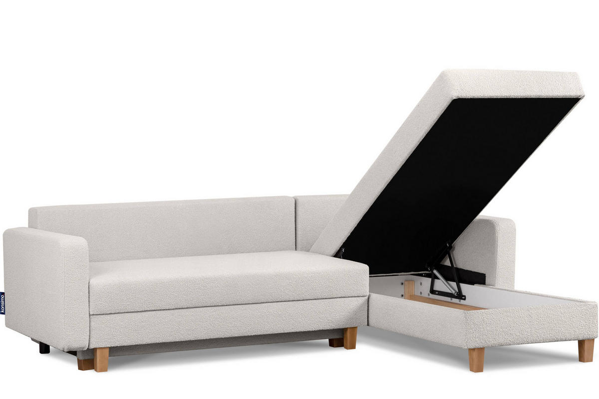 ECKSCHLAFSOFA ERISO 3/4 Sitzer und Universalecke mit Ottoman, Bouclé-Stoff, weiß - Braun/Weiß, Textil (240/183cm) - KONSIMO®