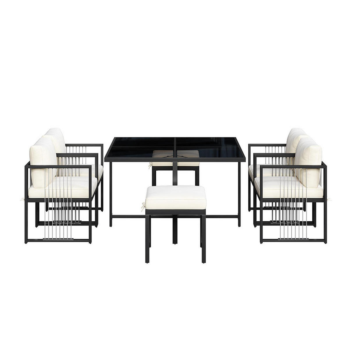 DINING-LOUNGESET für 6 Personen，schwarz - Schwarz, Metall - KOMHTOM