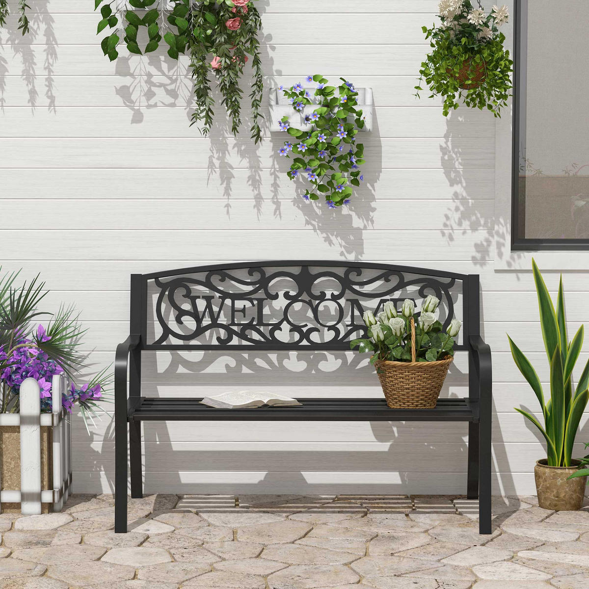 GARTENBANK, 127cm x 60cm x 87cm, Eisen, pulverbeschichtet, Schwarz - Schwarz, Metall (60/87/127cm) - Outsunny