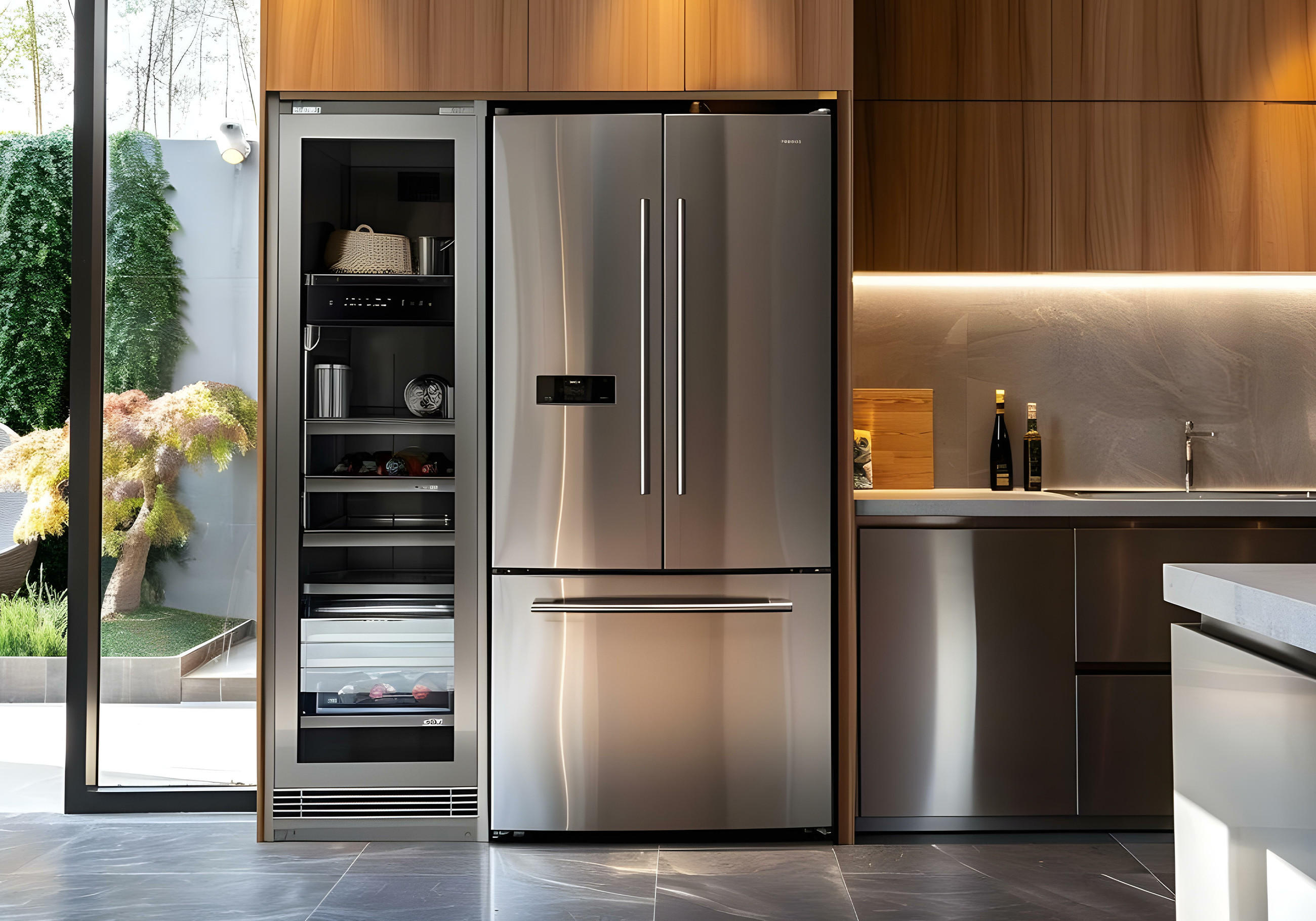 Kühlschrank in eine Küche eingebaut