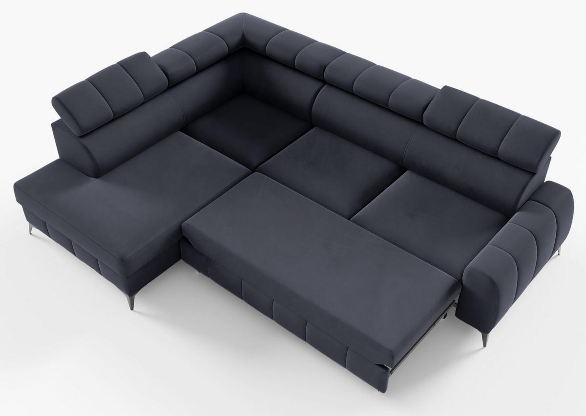 ECKSOFA London Dunkelgrau Velours - Dunkelgrau/Schwarz, Textil/Metall (274/203cm) - Selsey