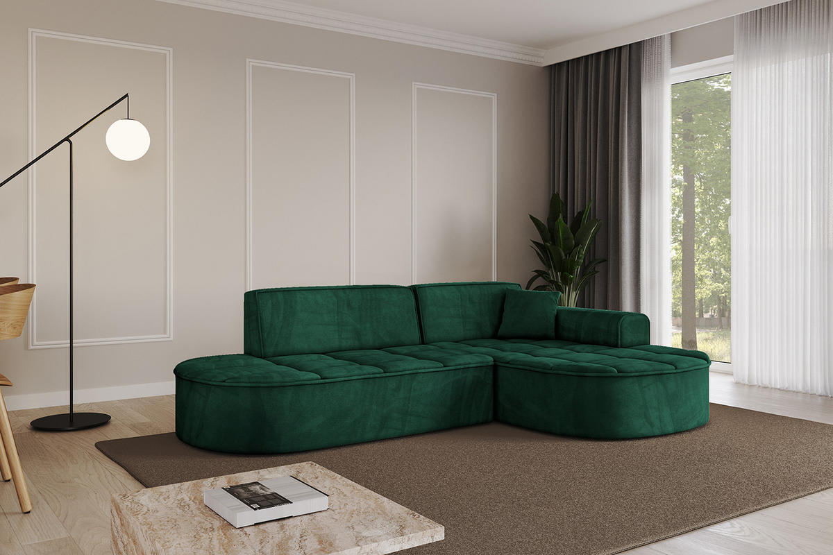 ECKSOFA Ottomane Rechts TARO-L1 - 243x171x79,5 cm Dunkelgrün - Grün, Holzwerkstoff/Textil (243/171cm) - ALTDECOR