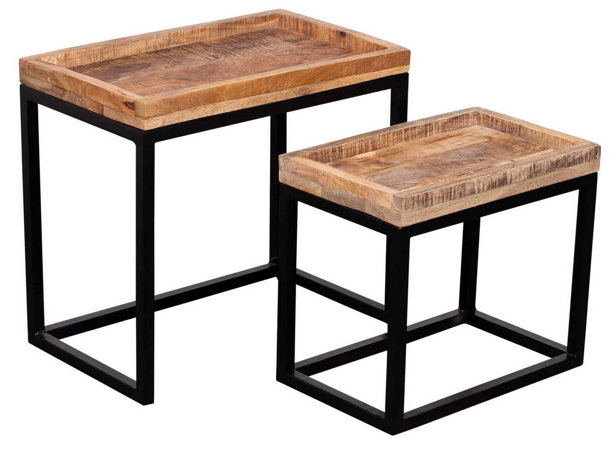 COUCHTISCH 2er Set Lecce Mangoholz - Schwarz/Braun, Naturmaterialien/Metall (50/45/30cm) - Mr. Deko