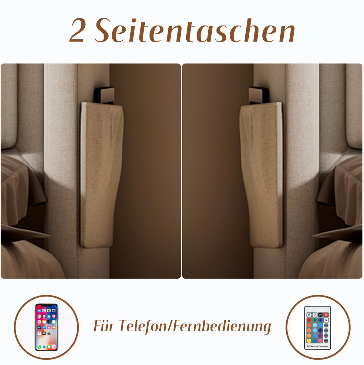 POLSTERBETT 90/200 cm beige aus Baumwoll-Leinen mit LED, USB-C und Matratze - Beige, Textil (90/200cm) - OKWISH