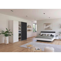 SCHLAFZIMMER Monza in Weiß und Grau Metallic mit Bettanlage 180x200cm, 2 Nachttischen und Schwebetürenkleiderschrank 4türig mit Spiegel - Weiß, Holzwerkstoff (80/200/120cm)