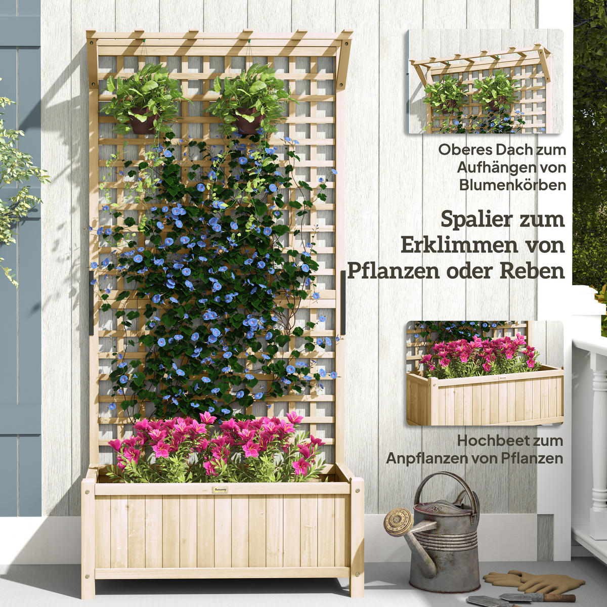 HOCHBEET Pflanzkasten mit Rankgitter, Holz - Naturfarben, Holz (45/183/90cm) - Outsunny