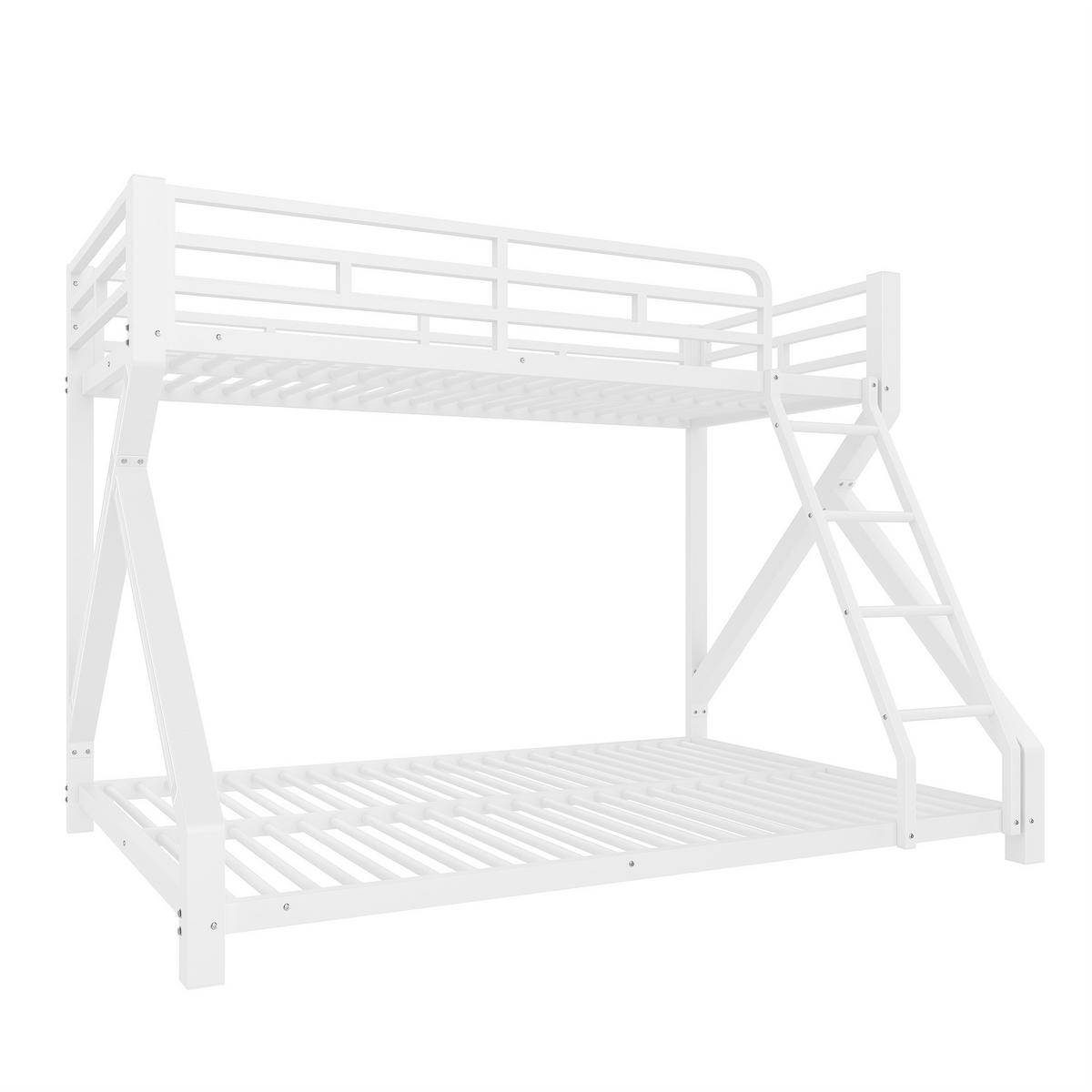 ETAGENBETT aus Metall 90x200/140x200 cm Weiß mit LED-Lichtleiste, Sicherheitsgeländer und Leiter - Weiß, Metall (90/200cm) - Modfu