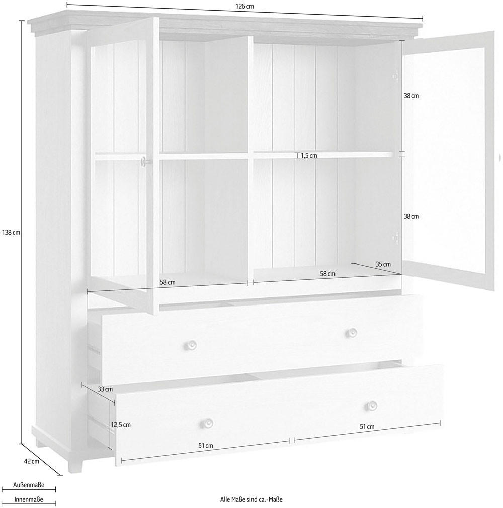 Thumbnail - Feldmann-Wohnen Highboard, Grün, Holz, 4 Fächer, 2 Schubladen, Rechteckig, 126x138x42 cm, Wohnzimmer, Kommoden & Sideboa...