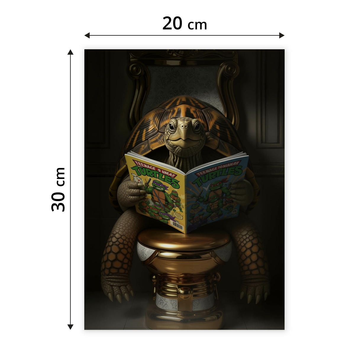 POSTER für Badezimmer WC SCHILDKRÖTE mit Comicbuch auf Toilette Abstraktion 20x30cm - Gelb/Orange, Papier (20/30/30cm) - Muralo