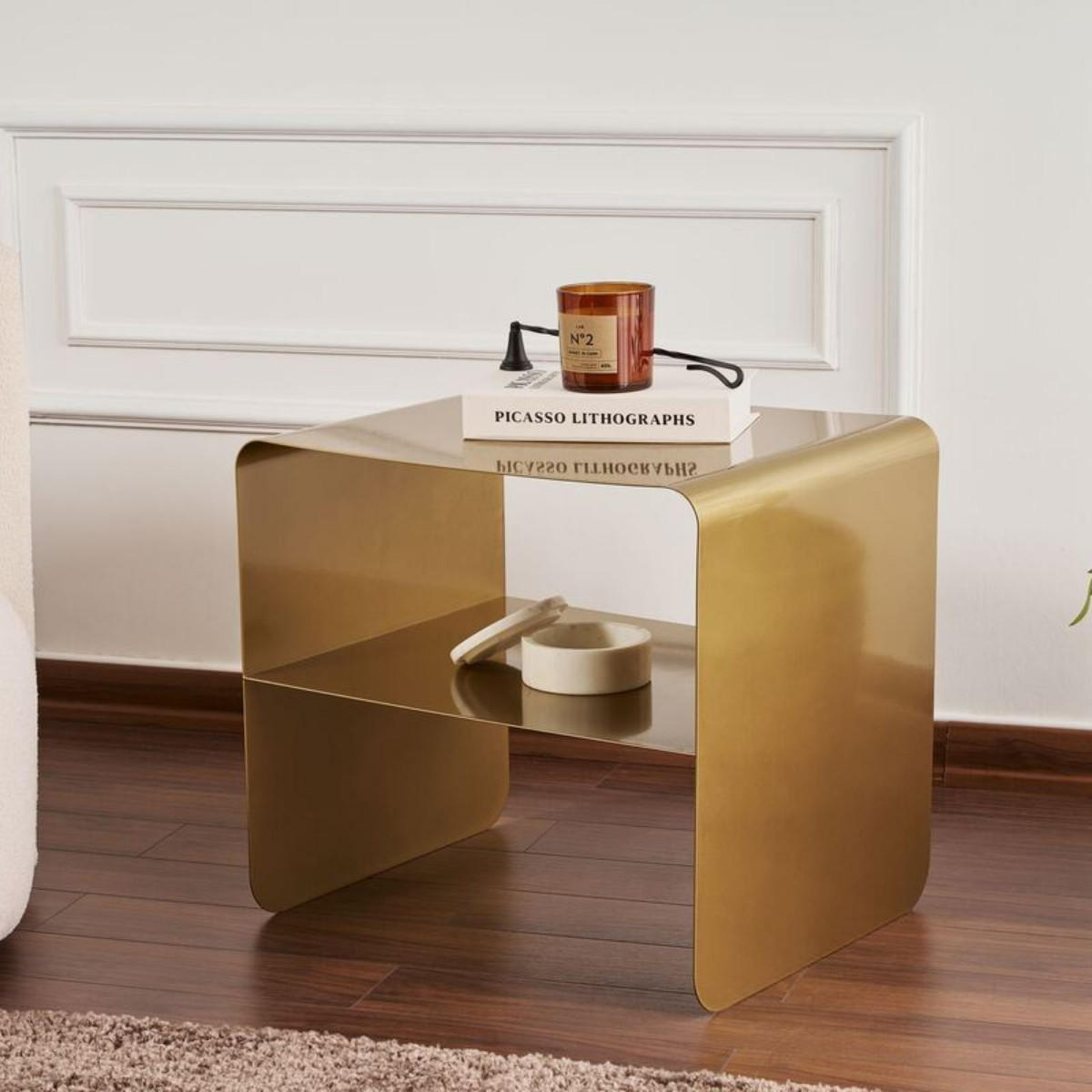 BEISTELLTISCH mit offenem fach 52/45/56 cm - Goldfarben, Metall (60/52/56cm) - Calicosy