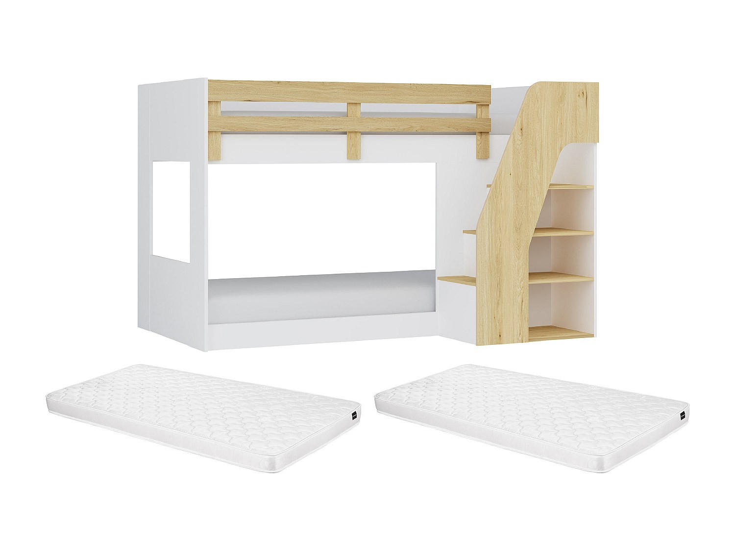 ETAGENBETT - 2 Personen - Holz, Platte - Naturfarben Hell, Weiß - - Naturfarben/Weiß, Holz (90/190cm) - Vente-Unique