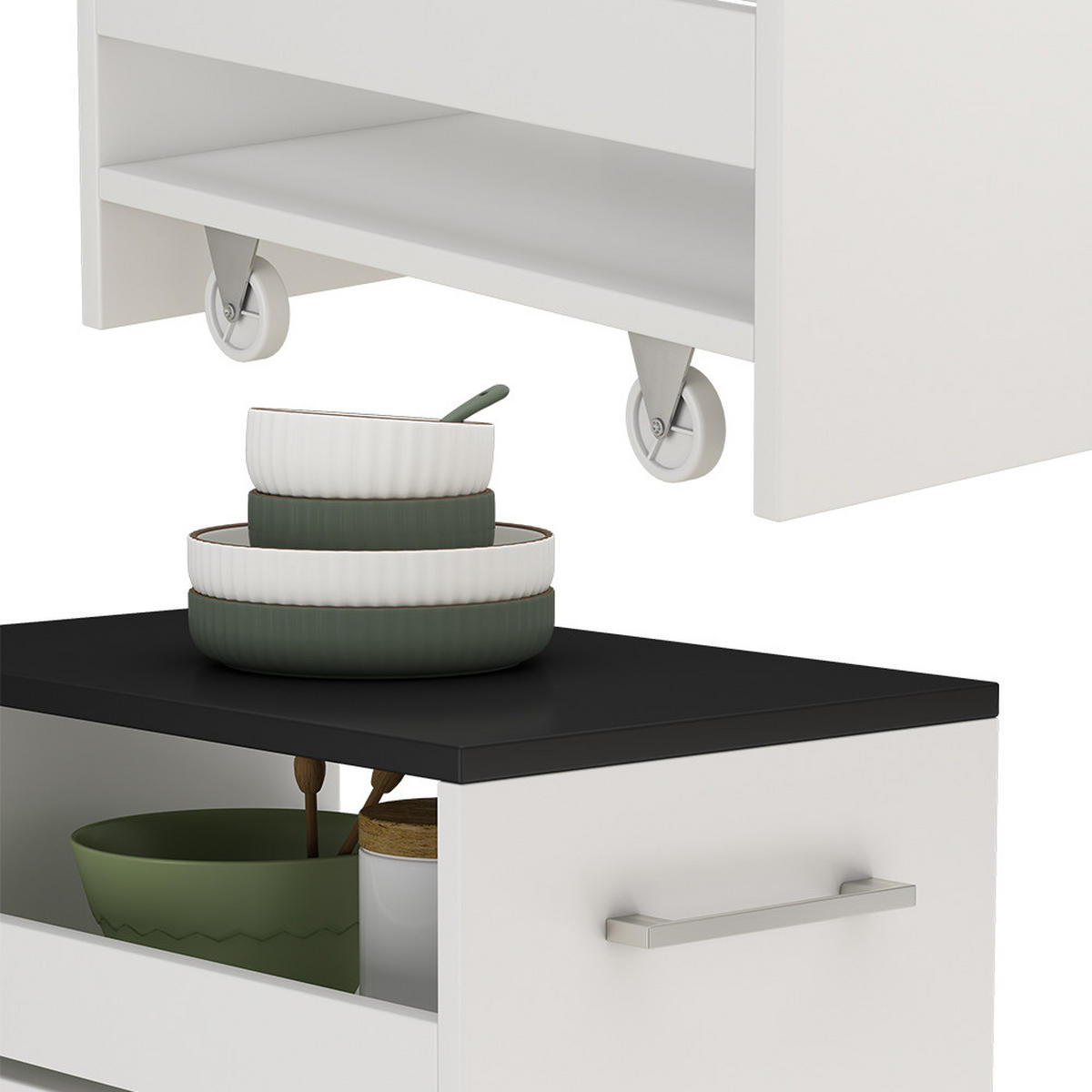 POJÍZDNÁ POLICE Rivo Bílá/antracitová - bílá/antracitová, kompozitní dřevo (30/84.8/46cm) - Vicco