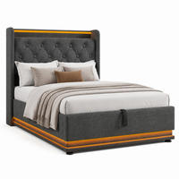BETT mit Stauraum, LED und Matratze 90x200 cm Leinen Grau - Grau, Metall (90/200cm) - Meubliv