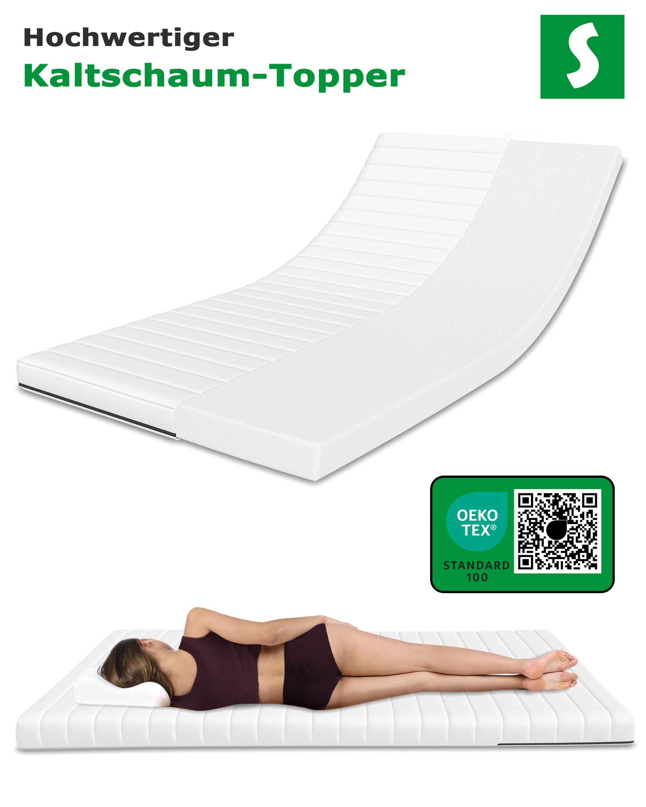 KALTSCHAUM-TOPPER – 90/200 cm, 11 cm Höhe - Weiß, Textil (90/200cm) - Schlaftroll