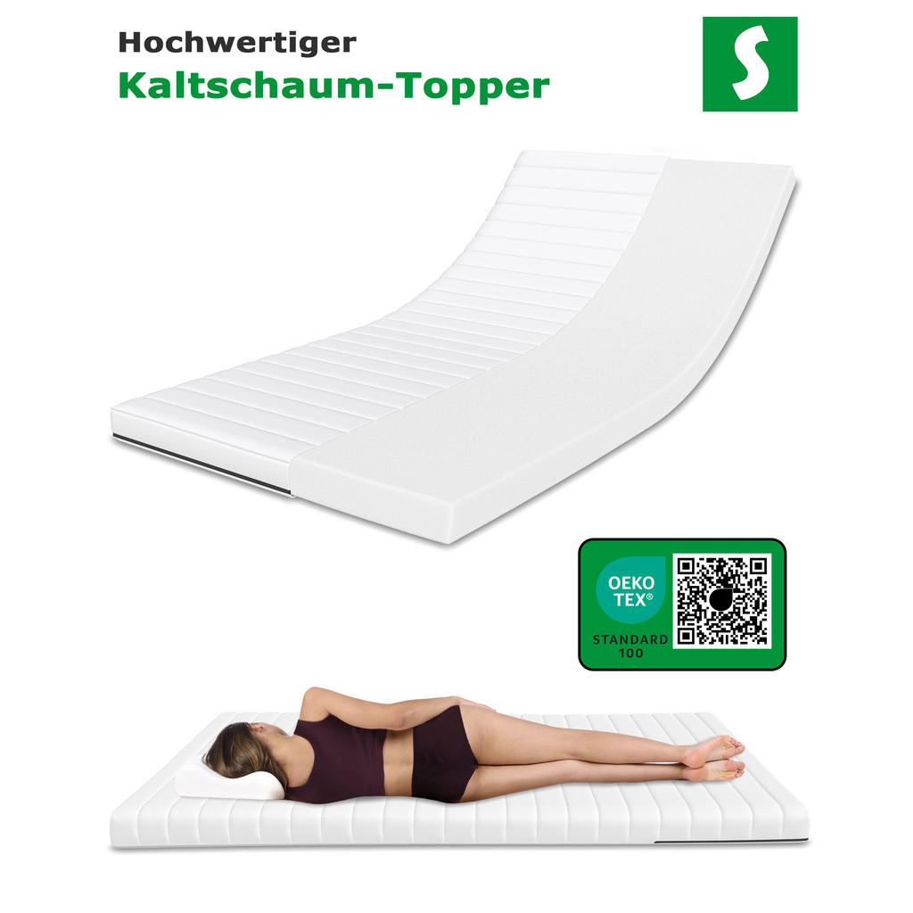 Thumbnail - Schlaftroll Kaltschaum-Topper, Weiß, Textil, 1-Sitzer, Rechteckig, 120x190 cm, Oeko-Tex® Standard 100, wendbar, antibakt...