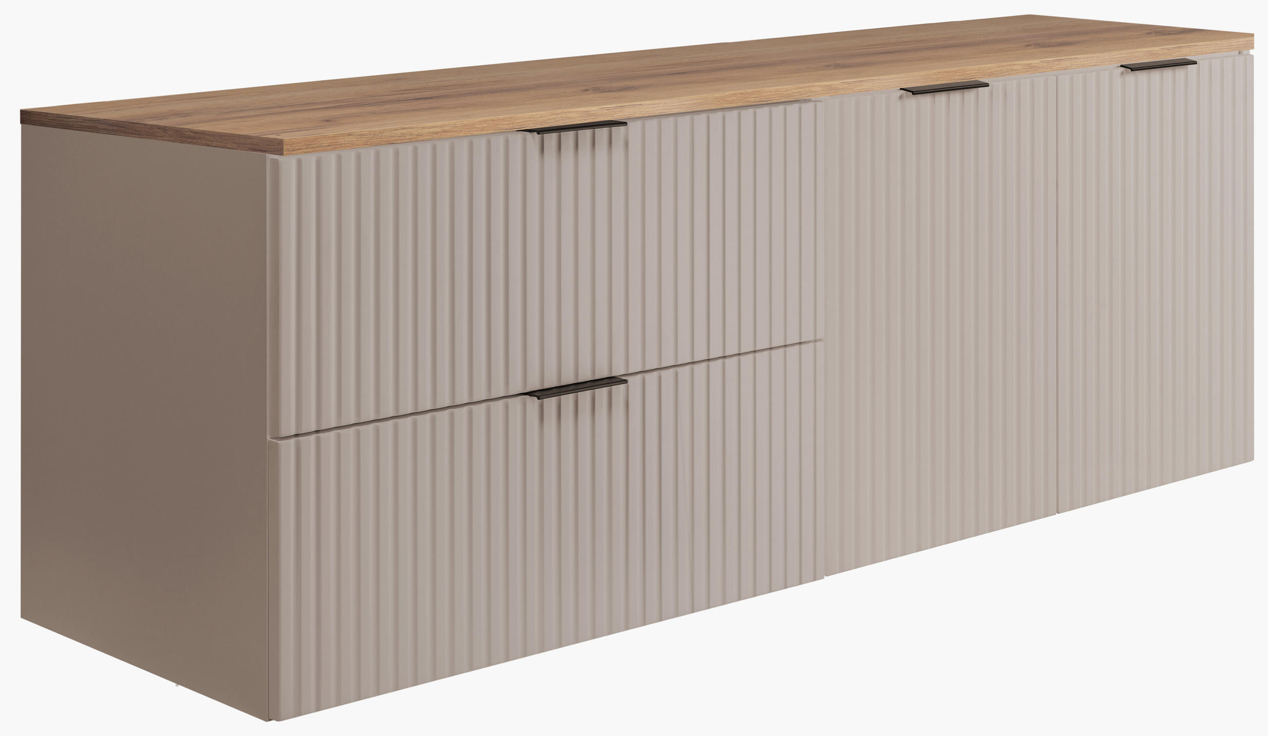 BADEZIMMER-SET, 57×46×160 cm, Kaschmir / Eiche Craft, schwarzer Griff - Beige, Holzwerkstoff (160/57/46cm) - 3XE LIVING
