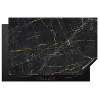 HERABDECKPLATTE - Marmor - Schwarz - Gold - Grau - Marmorstruktur - 90x60 - Goldfarben, Kunststoff (90/60/0.2cm) - MuchoWow