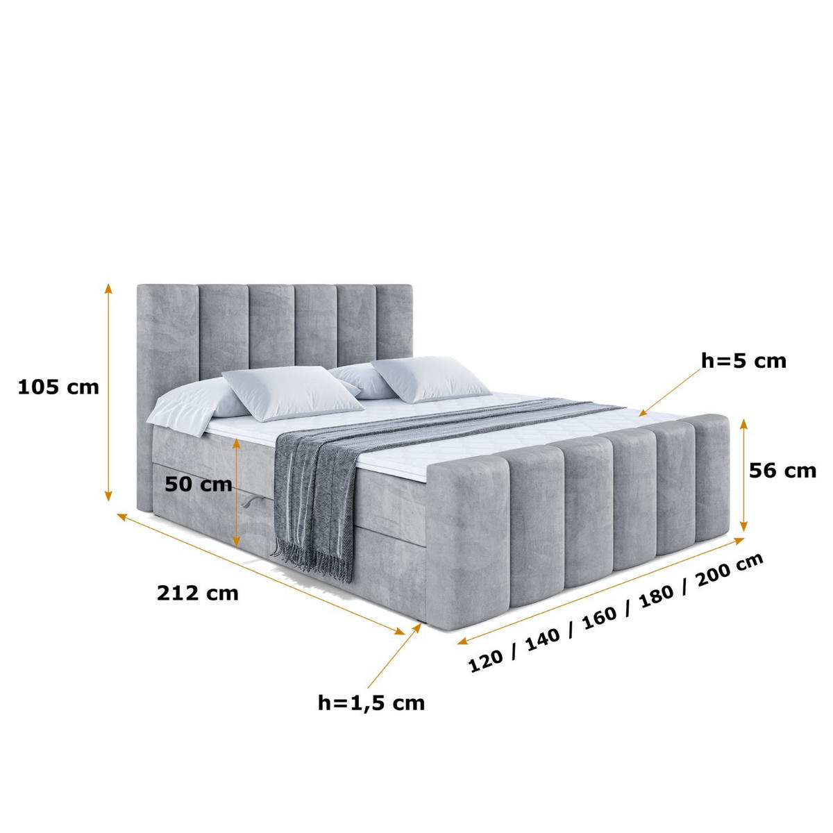 BOXBETT BOXI1-Z - 160x200 cm - H3 - Grau - Grau, Holzwerkstoff (160/200cm) - ALTDECOR