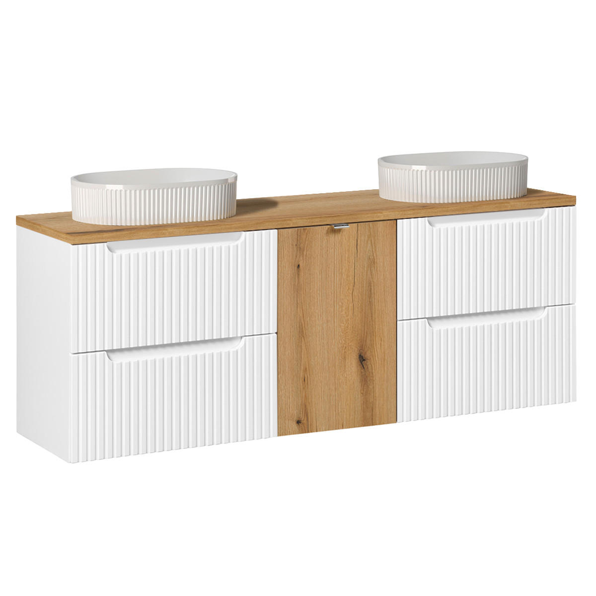 DOPPELWASCHTISCH 160.4cm Riva Weiß und Holz - Weiß, Holzwerkstoff (160.4/59/40cm) - Petits-meubles