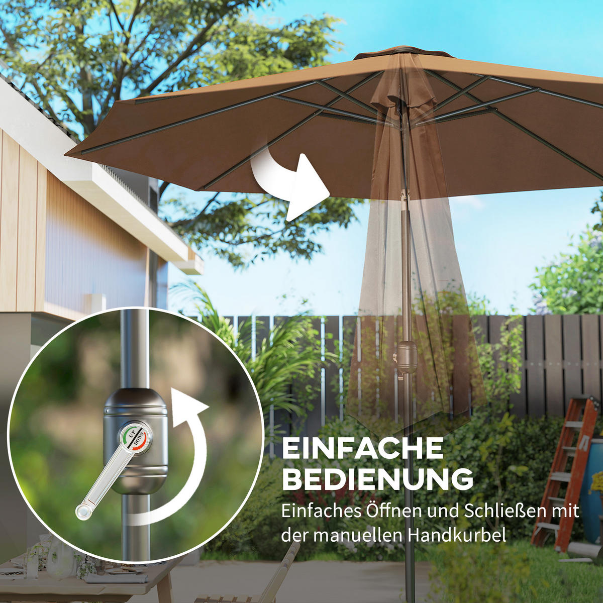 SONNENSCHIRM DE-05556 Mit Handkurbel Braun - Mokka, Textil/Metall (295/295cm) - ComfortXL
