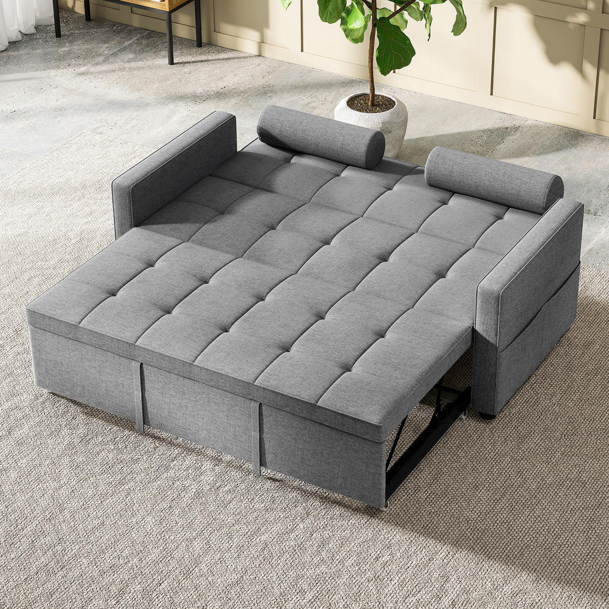 SCHLAFSOFA 2er-Sitz DE-14607 mit Doppelbett und verstellbarer Rückenlehne Grau - Grau, Metall (137.5/84/80.5cm) - ComfortXL