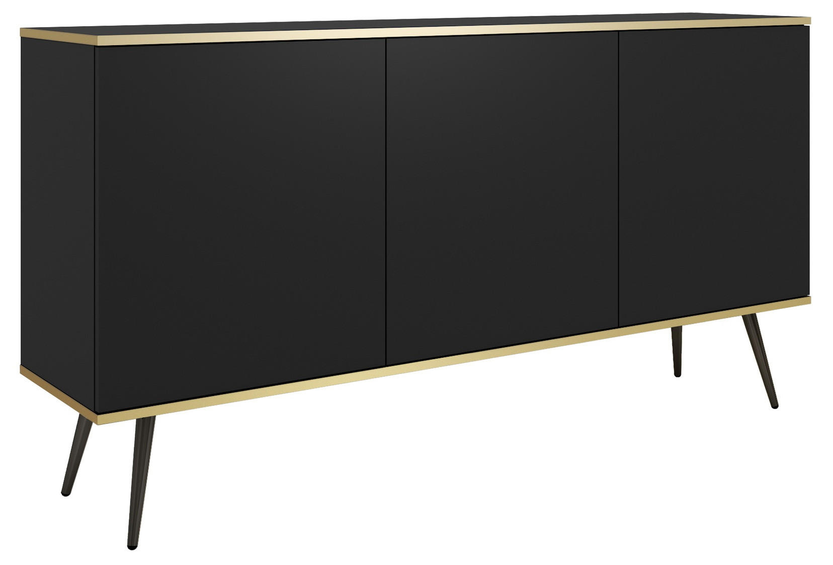 KOMMODE 160cm Rodi auf Beinen - 3 Türen, Schwarz - Schwarz, Holz (160/85/39cm) - Emporius