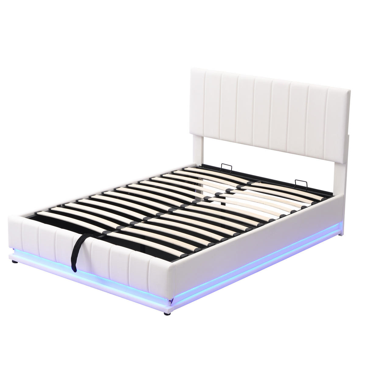 POLSTERBETT 140/200 cm mit LED-Streifen und Stauraum, Weiß, Doppelbett - Weiß, Textil (140/200cm) - OKWISH
