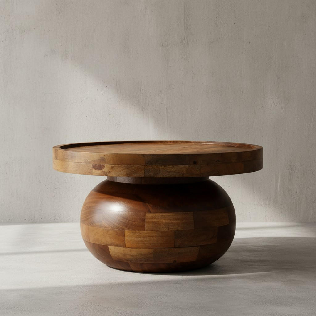 COUCHTISCH rund in Walnussfarbe, Massivholz Mango, 50x50x30,5 cm, niedrig, modern, natürliche Holzmaserung - Braun, Holz (50/50/30cm) - KADIMA DESIGN
