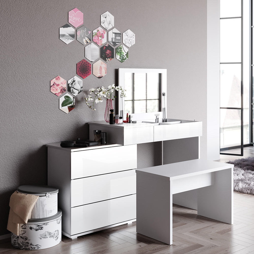 SCHMINKTISCH Lotos Weiß 117.4 cm mit Bank - Weiß, Holzwerkstoff (117.4/78/45cm) - Vicco