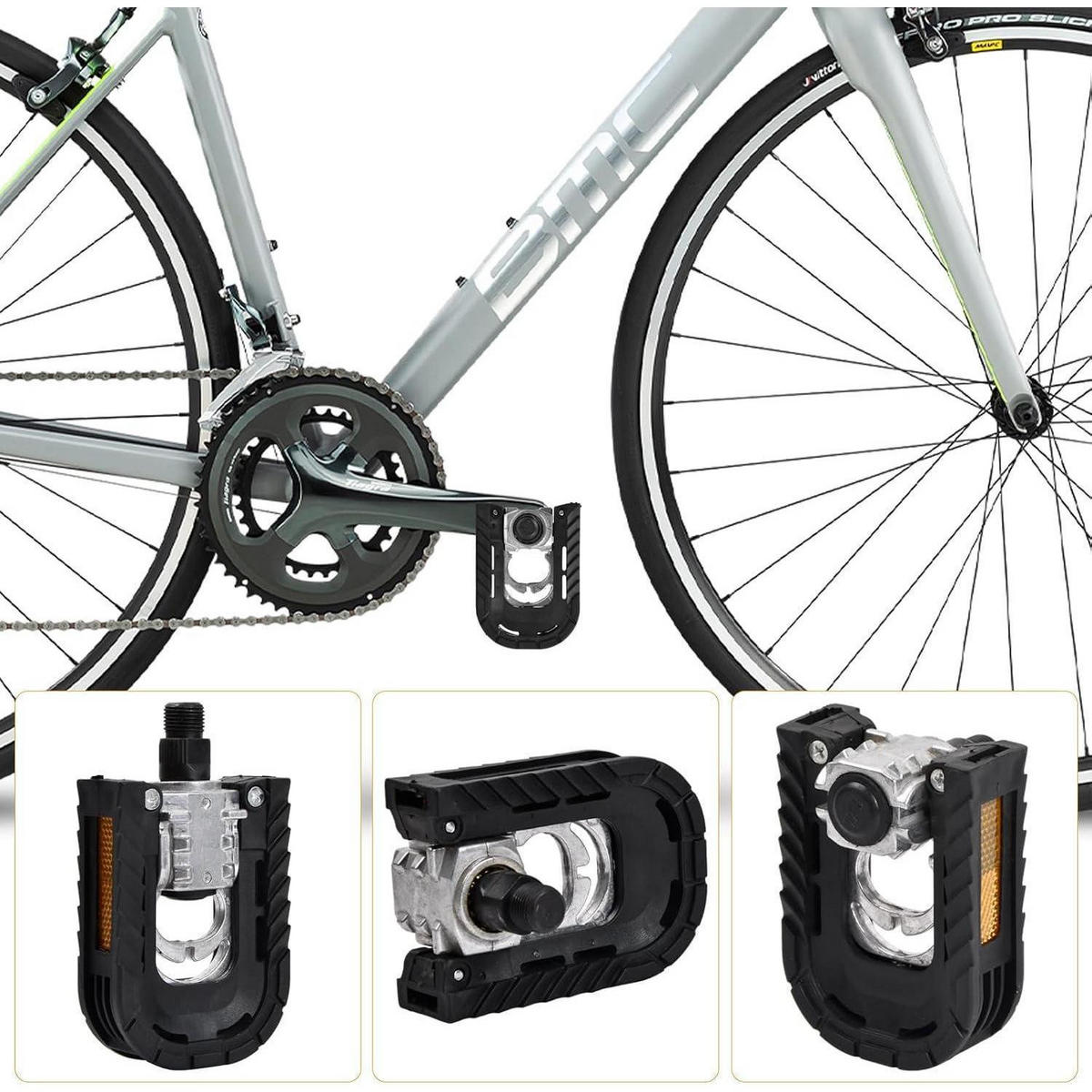 FAHRRADPEDALE Klapppedal mit Anti-Rutsch und Reflektoren Aluminium 9/16 Zoll - Schwarz, Metall (6.9/1.5/12cm)
