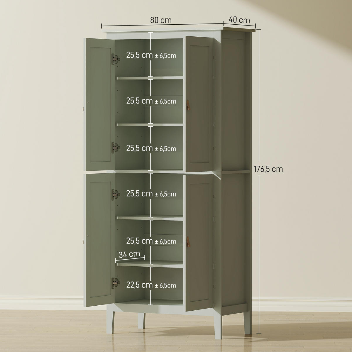 HIGHBOARD DE-11186 Höhenwandschrank mit LED & Bewegungssensor Grün - Grün, Holzwerkstoff (40/176.5/80cm) - ComfortXL